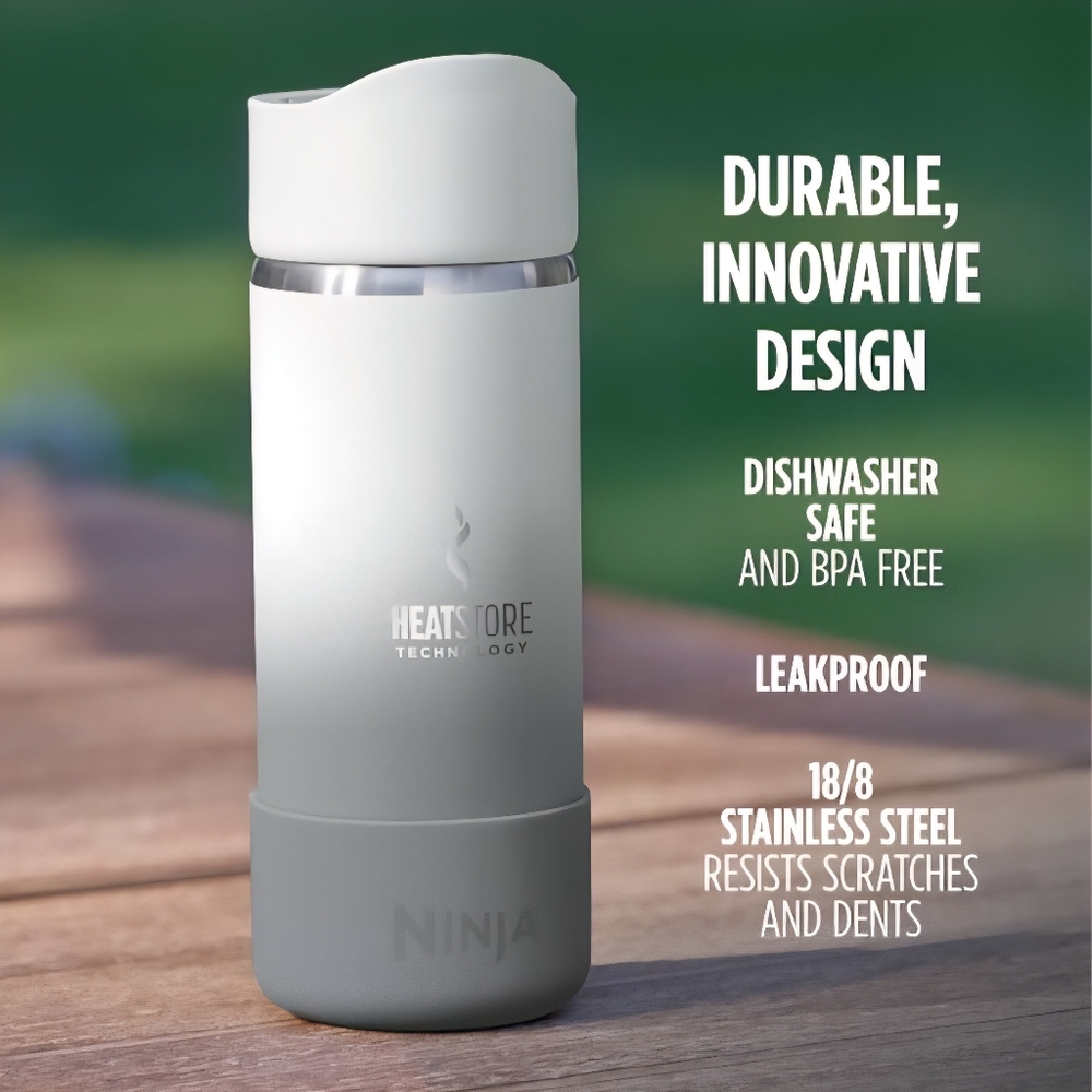 NINJA STAINLESS STEEL TRAVEL MUG TUMBLER 16 OZ GRAY
